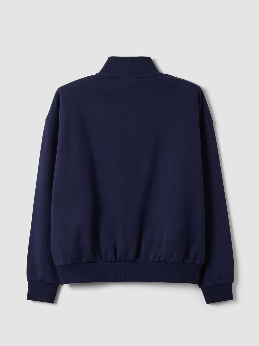 Blue half-zip cotton-blend sweatshirt with front lettering, regular fit_2