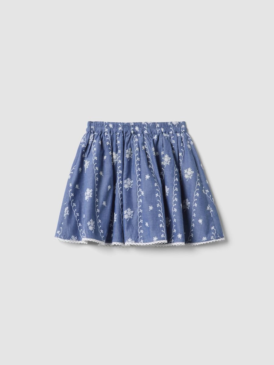 Blue pure cotton mini skirt with embroidery_1