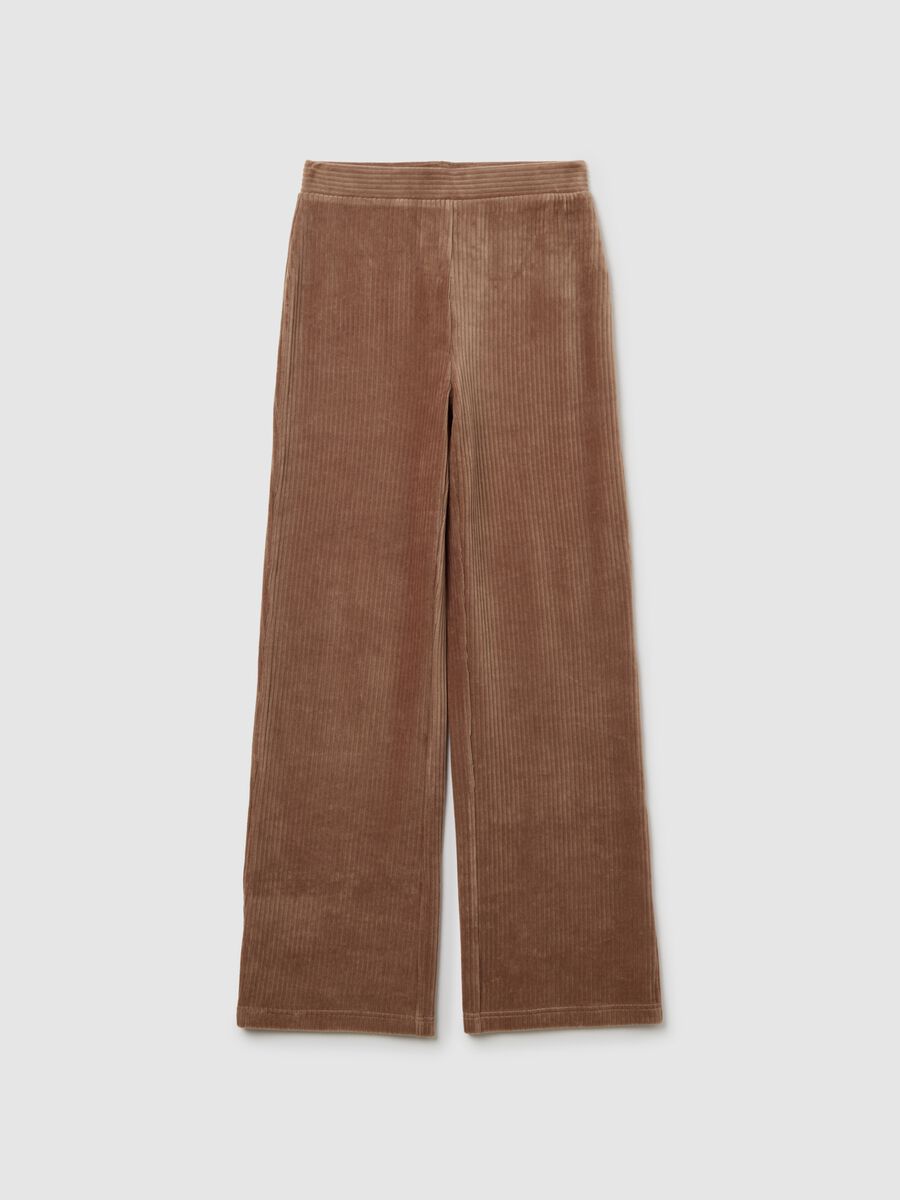 Brown wide-leg stretch cotton trousers_4
