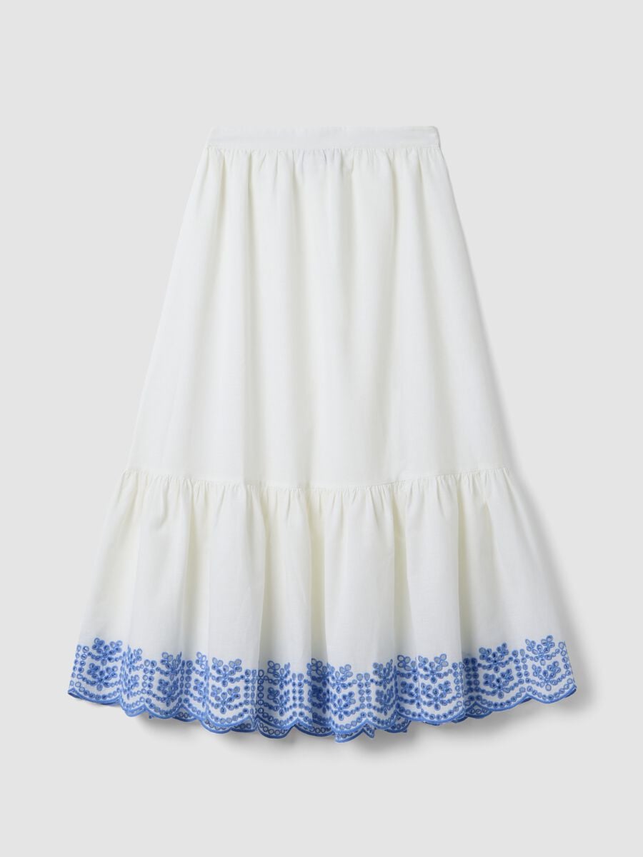 White cotton-linen blend skirt with embroidery_4