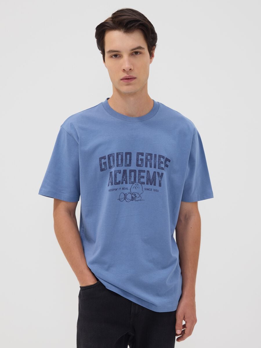Blue pure cotton Peanuts print T-shirt, relaxed fit_0