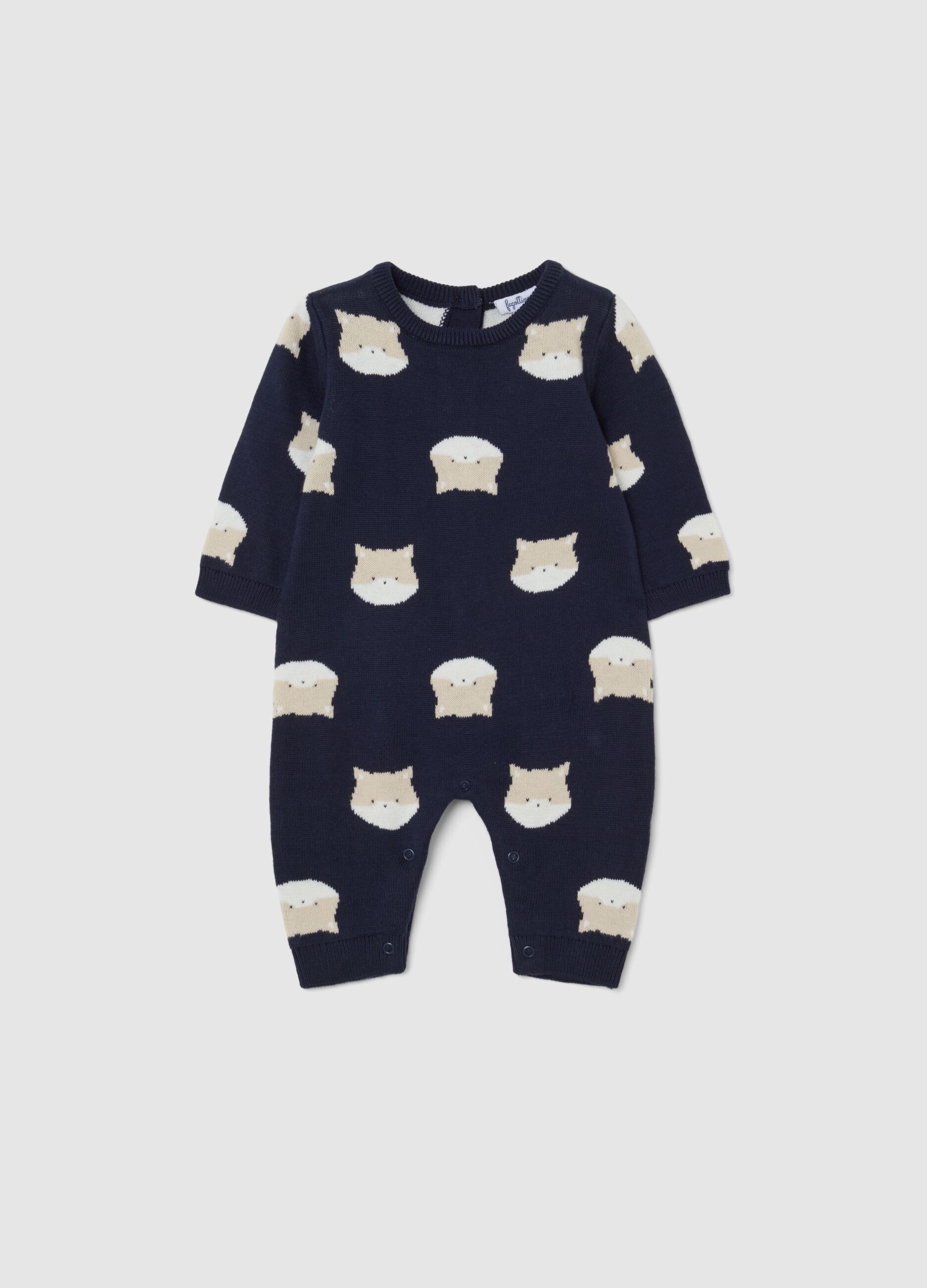 Multicolour newborn jumpsuit in pure cotton with prints and buttons