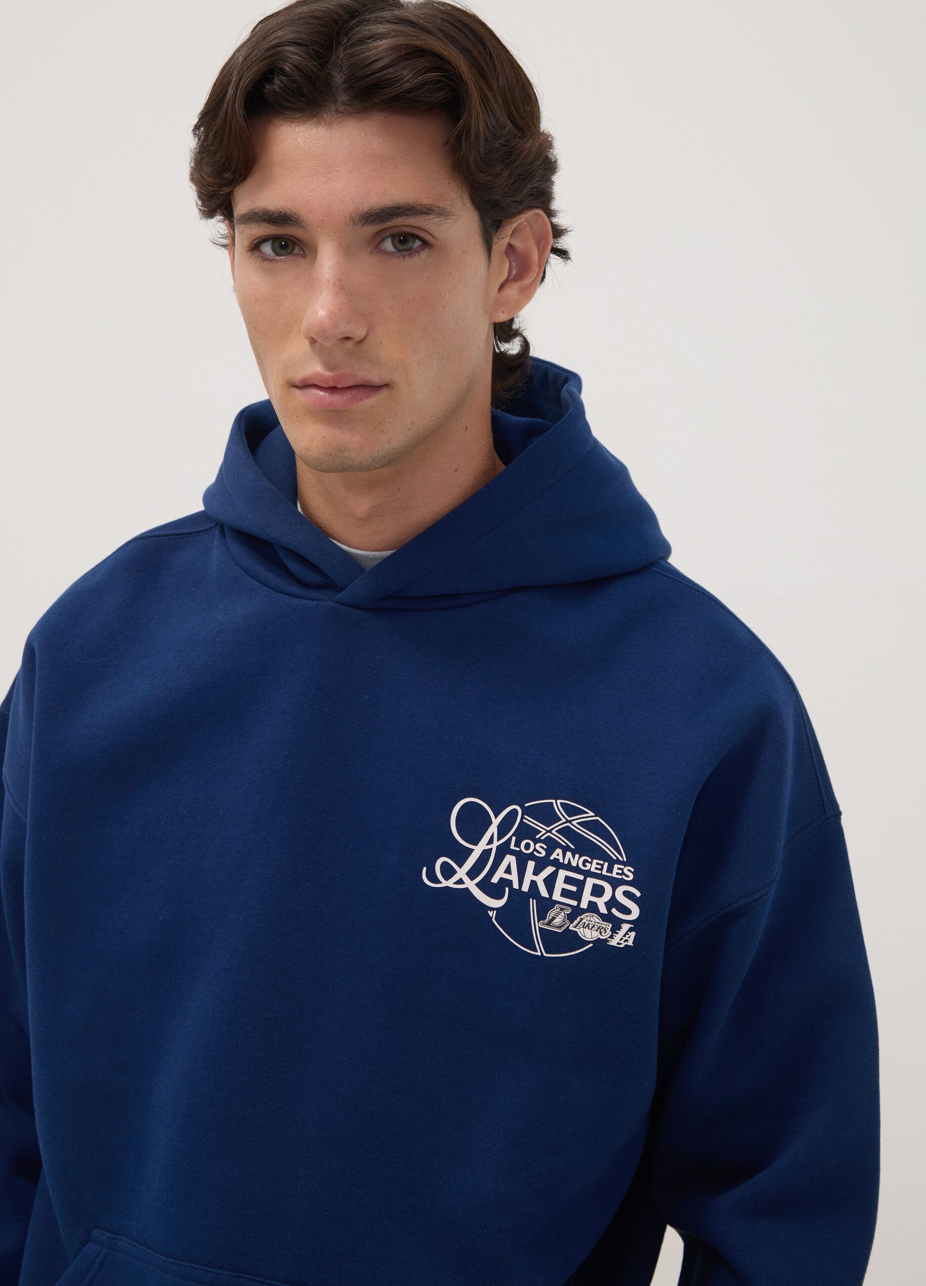 Sweatshirt azul com capuz em mistura de algod&atilde;o com estampado Lakers
