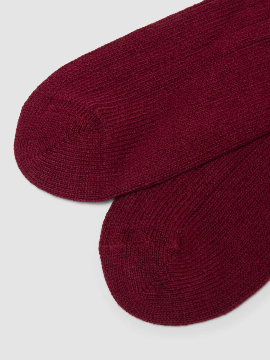 Red Stretch Cotton Blend Tennis Socks with Stripes_1