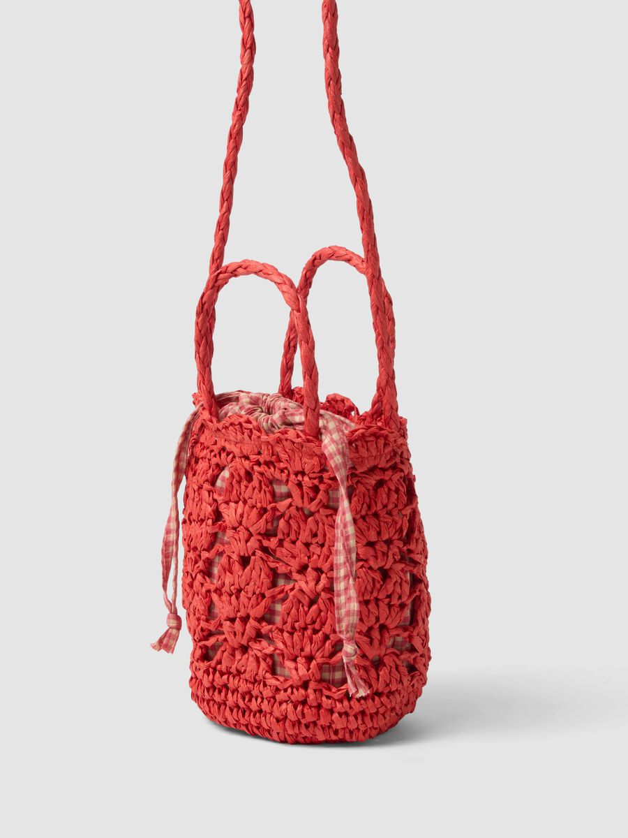 Orange shoulder bag in pure paper fabric with gingham insert_1