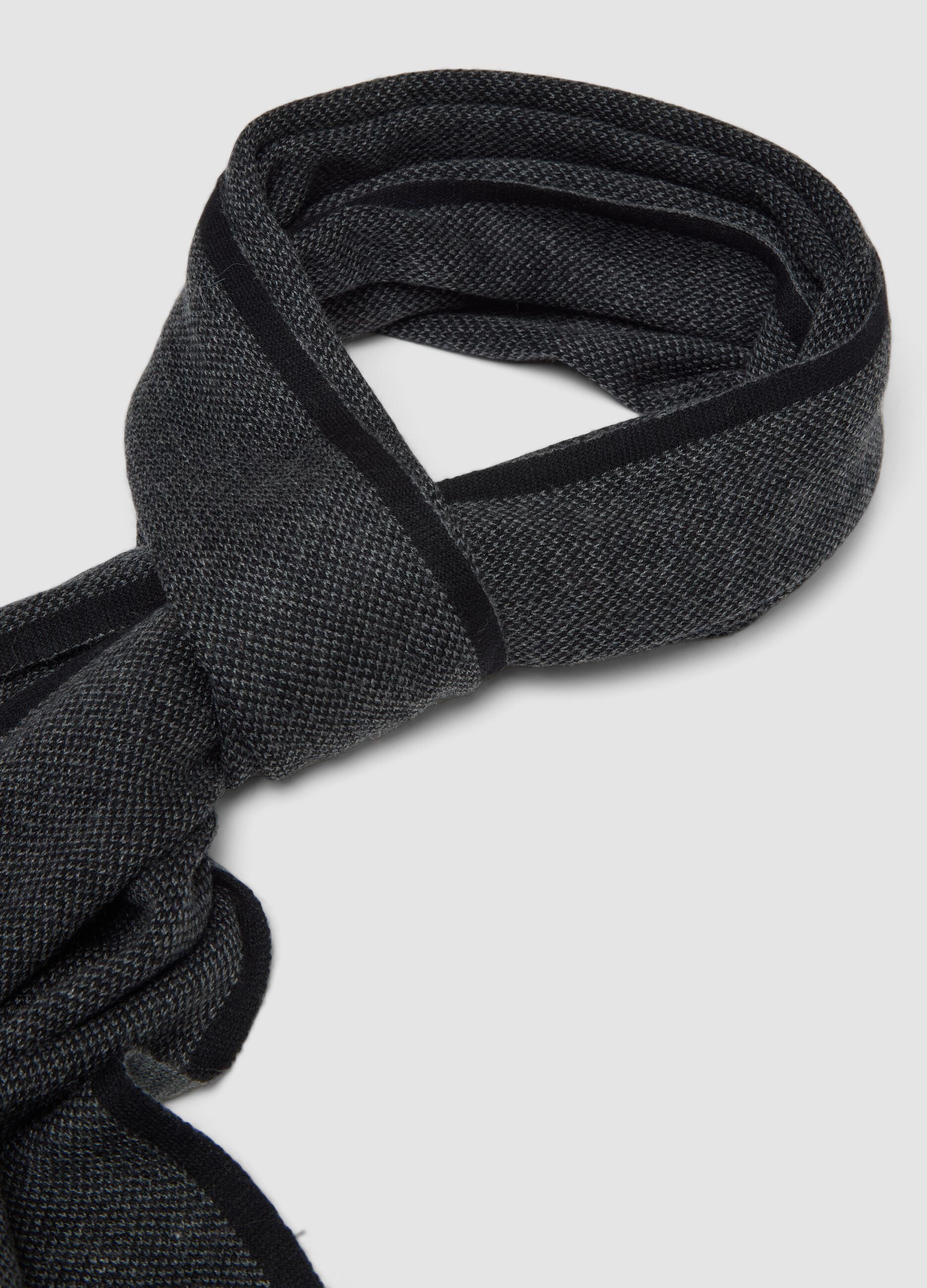 Grey and black knitted wool-blend scarf