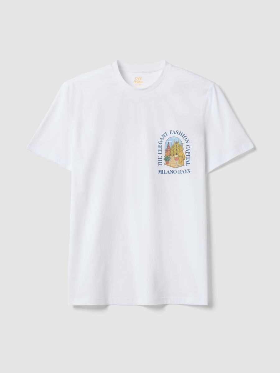 White pure cotton T-shirt with chest print, regular fit_4