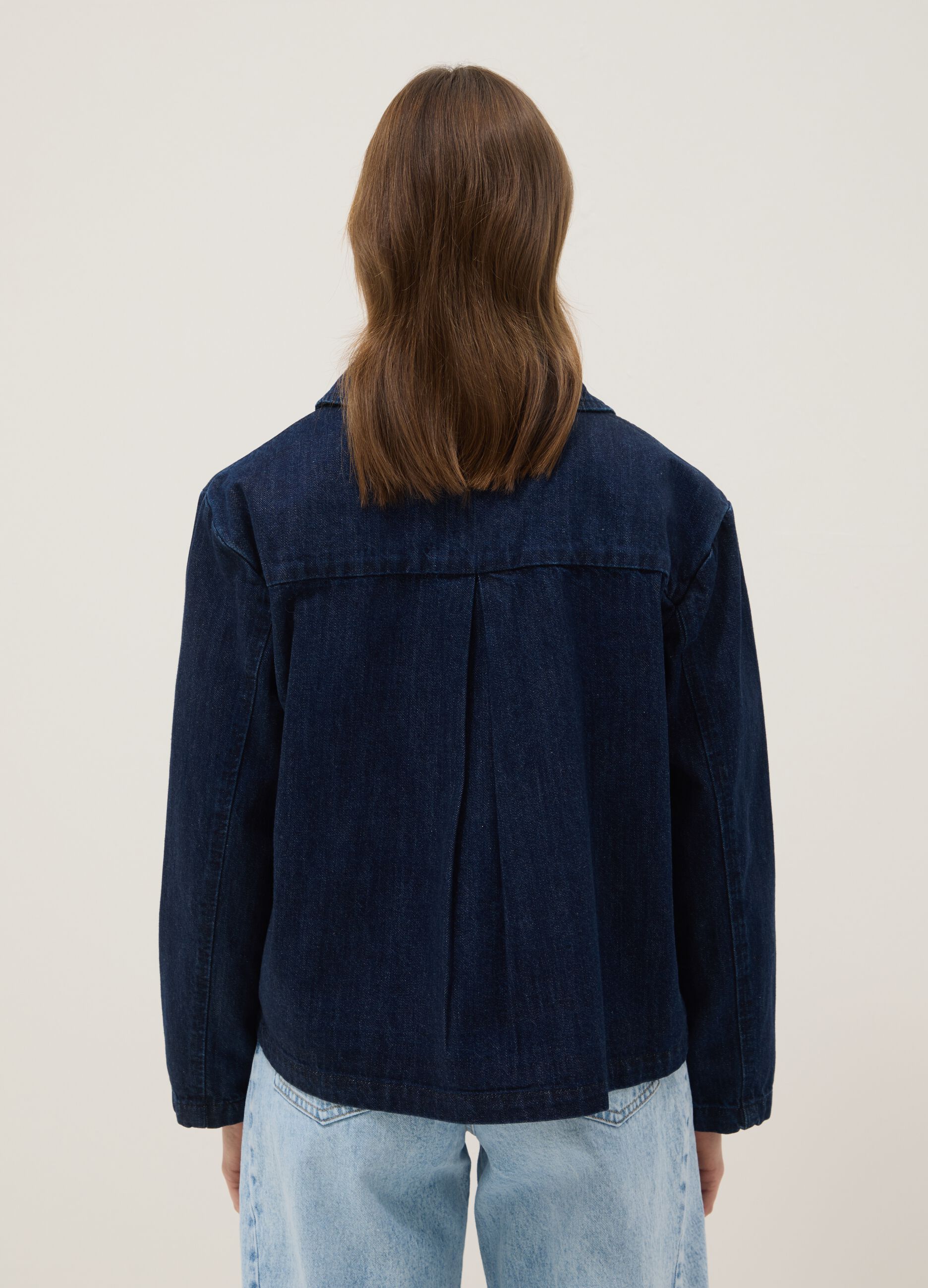 Blue regular fit pure cotton denim jacket with pockets