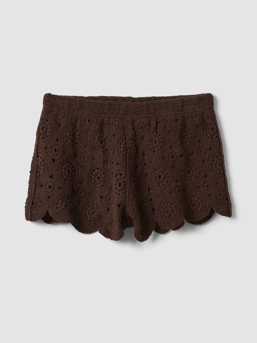 Brown crochet regular-fit cotton-blend shorts_4