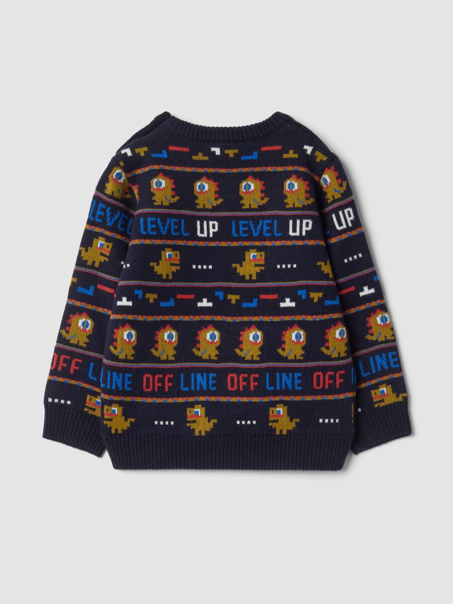 Blue crew-neck jacquard knit jumper, regular fit_1