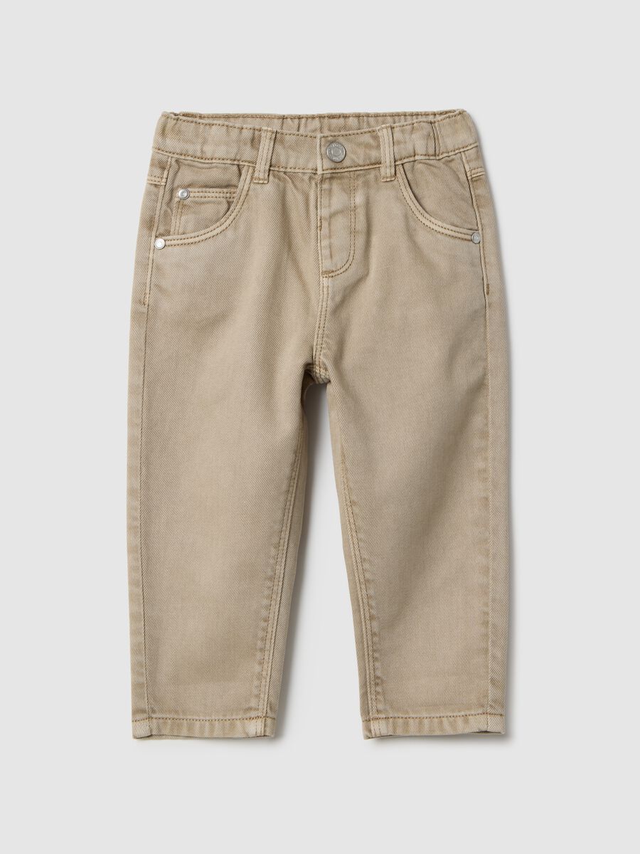 Boys' beige regular fit pure cotton trousers_0