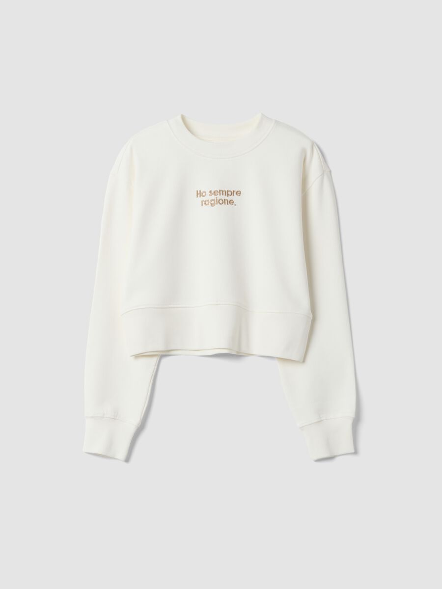 White sweatshirt with ribbed collar in pure organic cotton_0