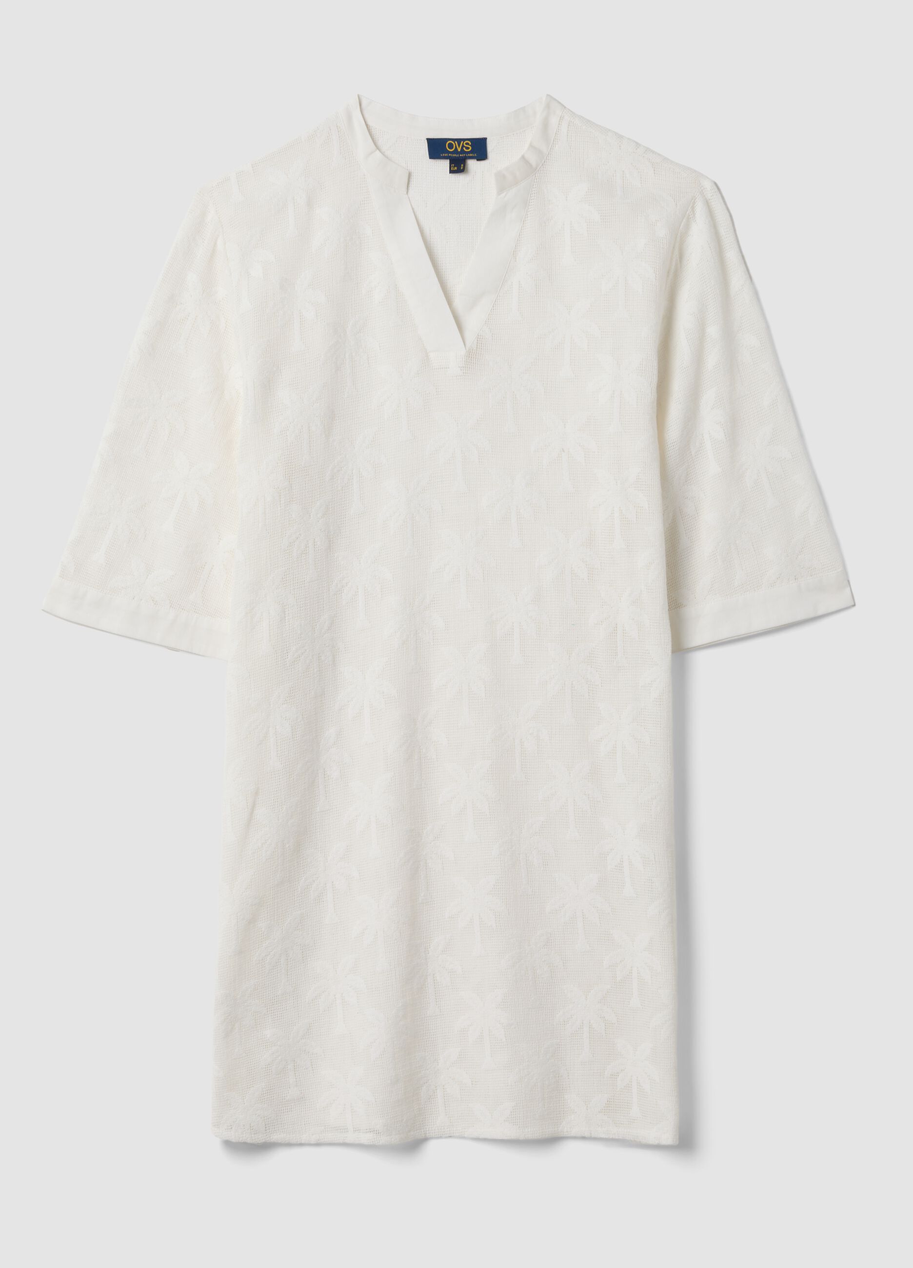 Caftan blanc en coton m&eacute;lang&eacute;