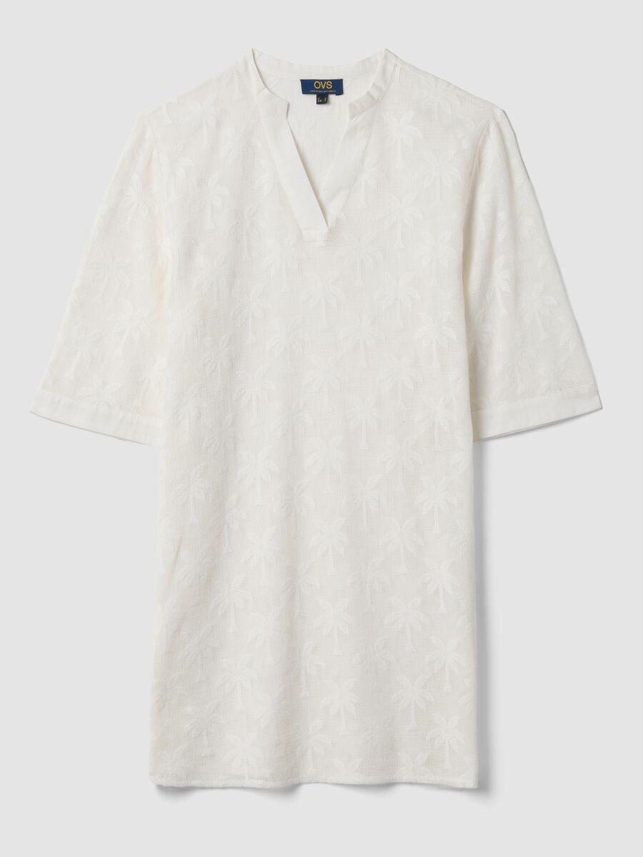 Caftan blanc en coton m&eacute;lang&eacute;_0