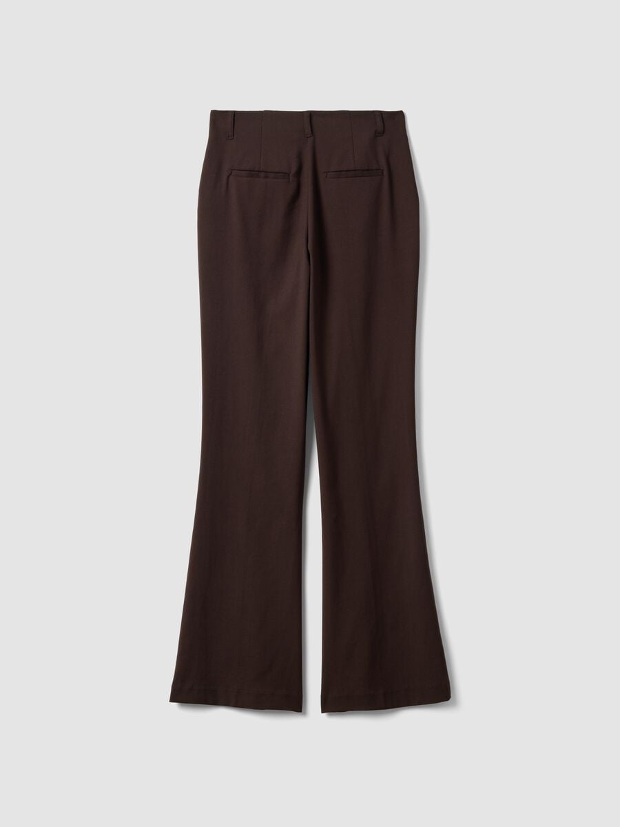 Brown Flared Formal Trousers in Stretch Viscose_2