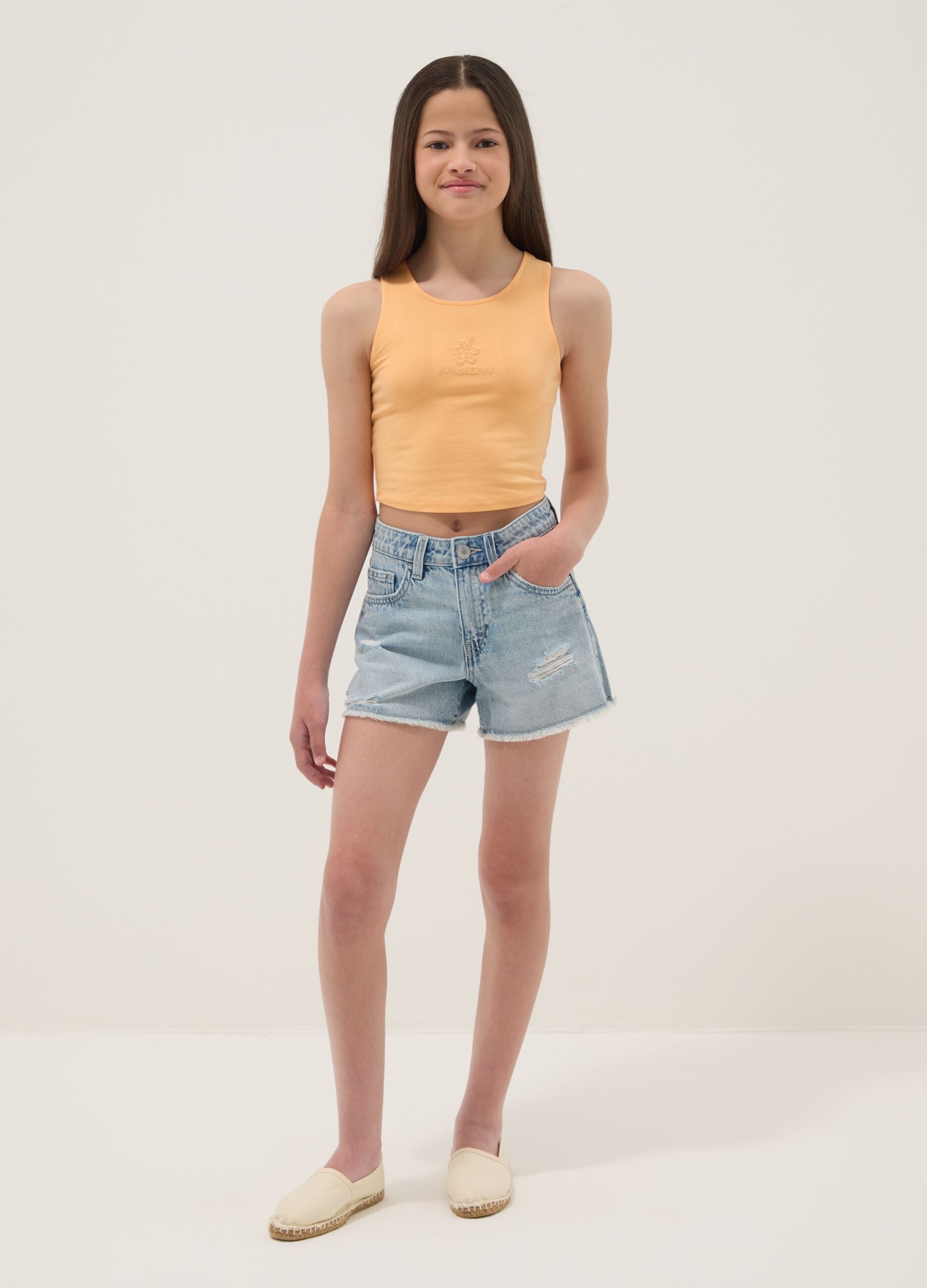 Hellblaue Denim-Shorts aus reiner Baumwolle f&uuml;r M&auml;dchen &ndash; Regular Fit