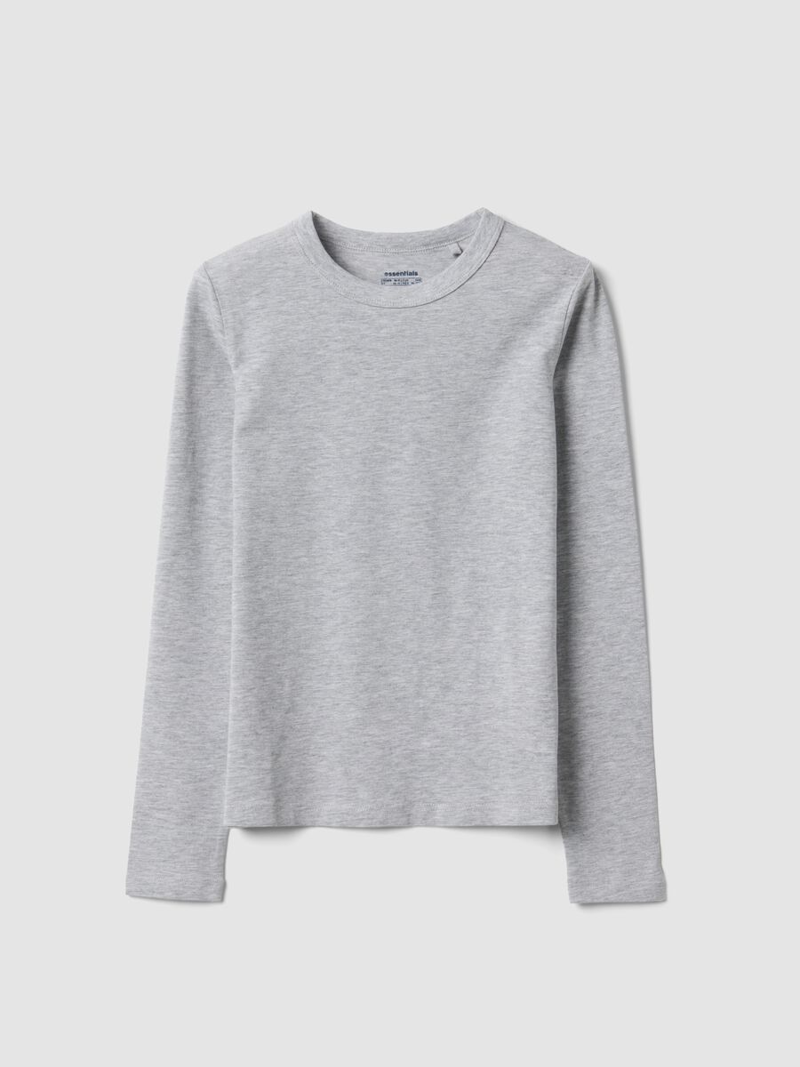 Graues T-Shirt aus Bio-Baumwolle und elastischer Viskose mit Rippkragen f&uuml;r M&auml;dchen_4