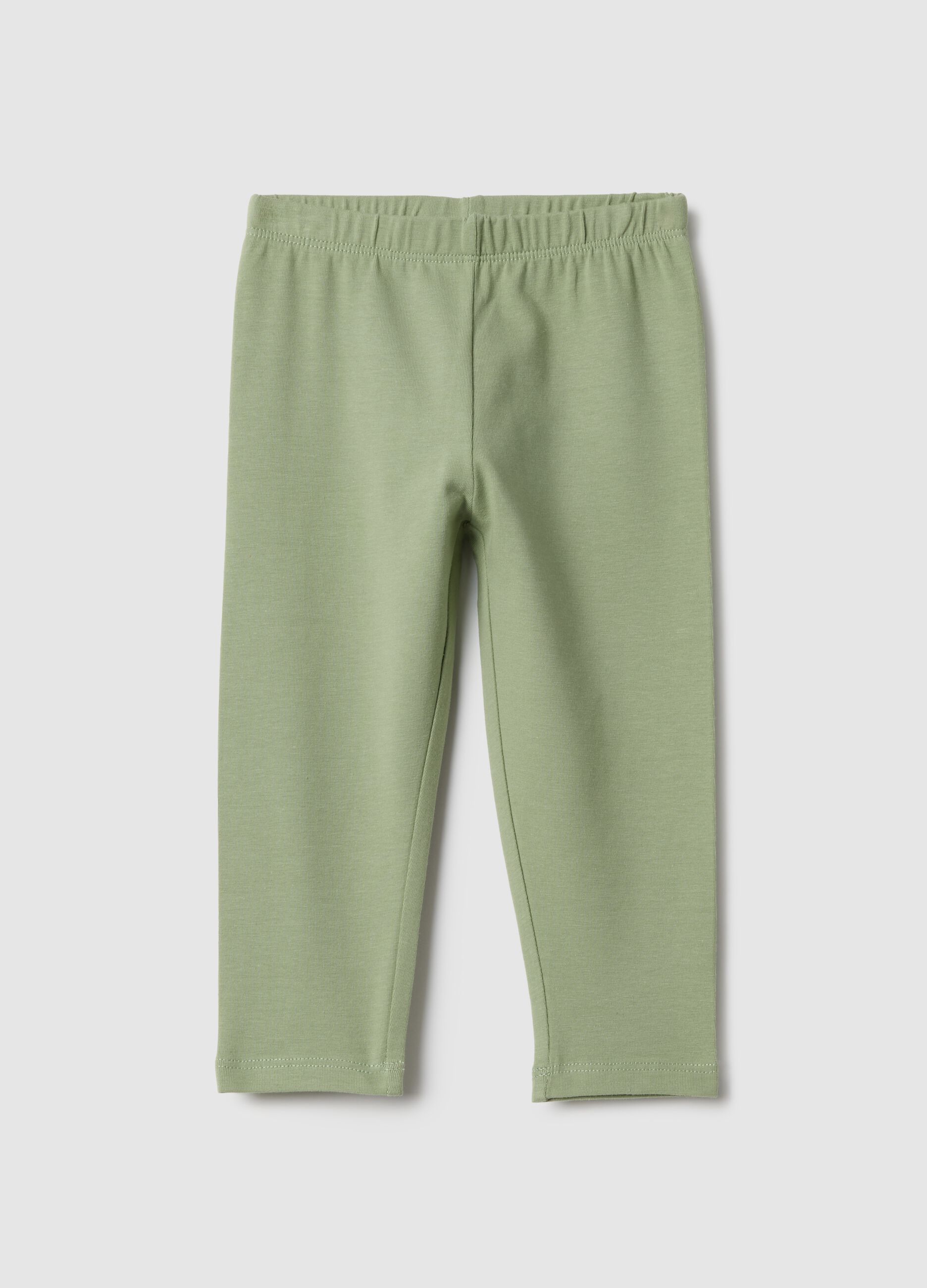 Girls' green stretch cotton slim fit leggings