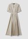 Beige striped pure cotton maxi dress, regular fit with V-neck_4
