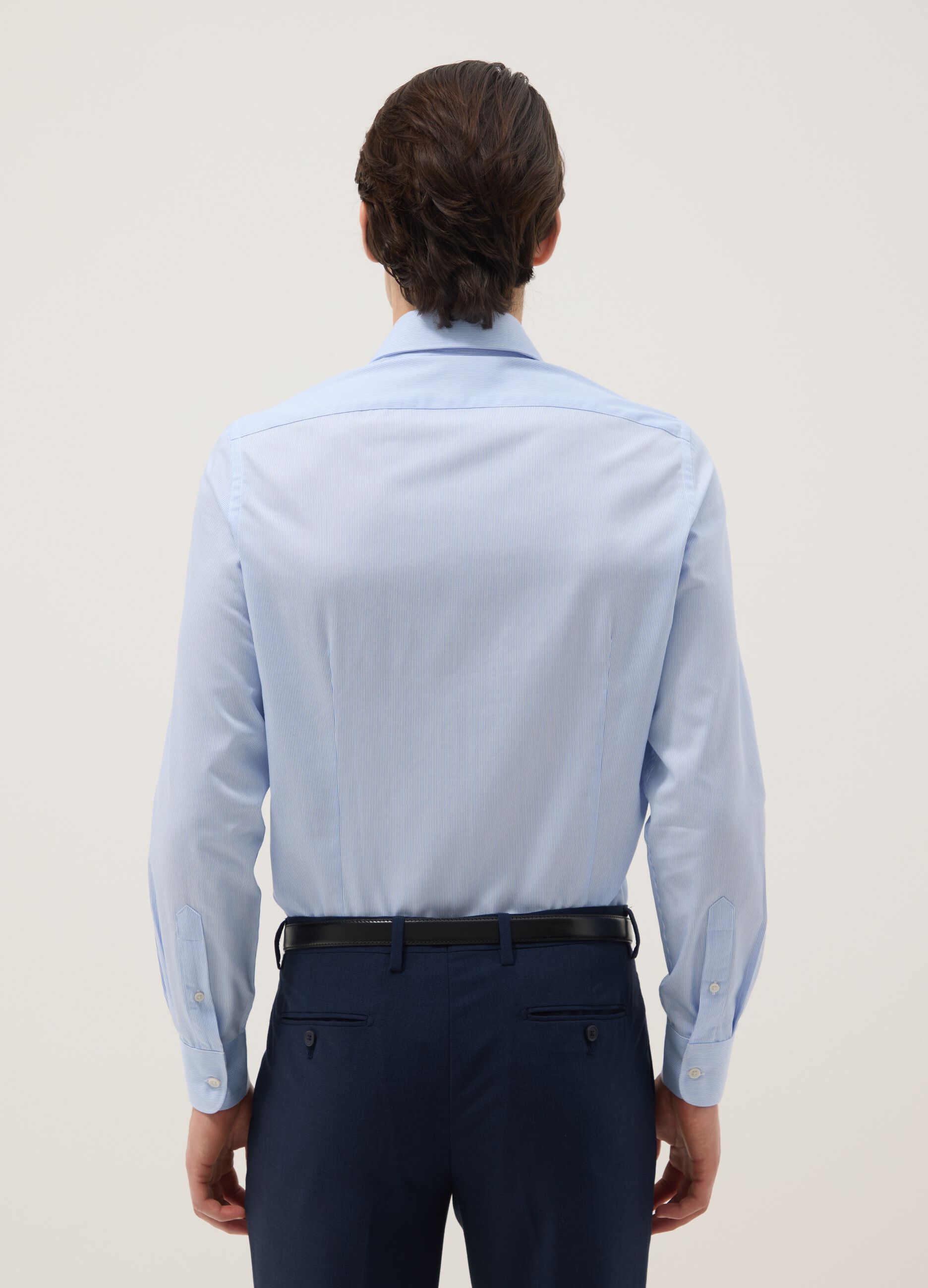 Light blue slim-fit striped cotton-blend shirt