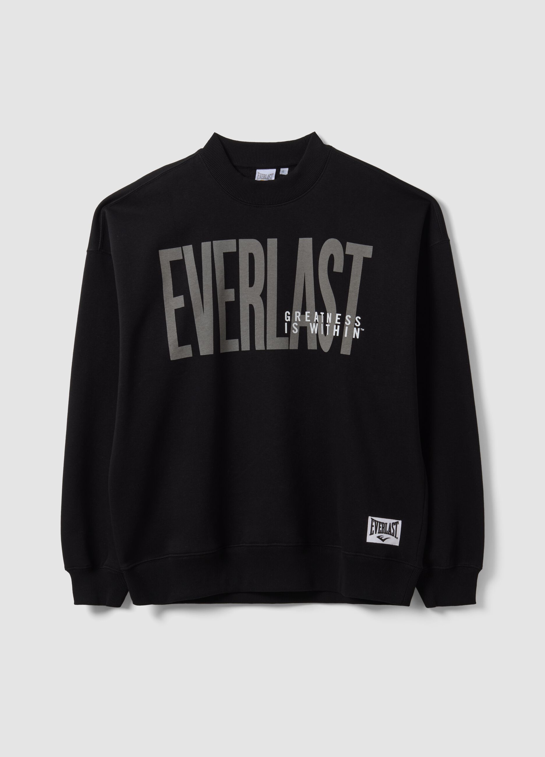 Sweatshirt preta em mistura de algod&atilde;o com log&oacute;tipo frontal