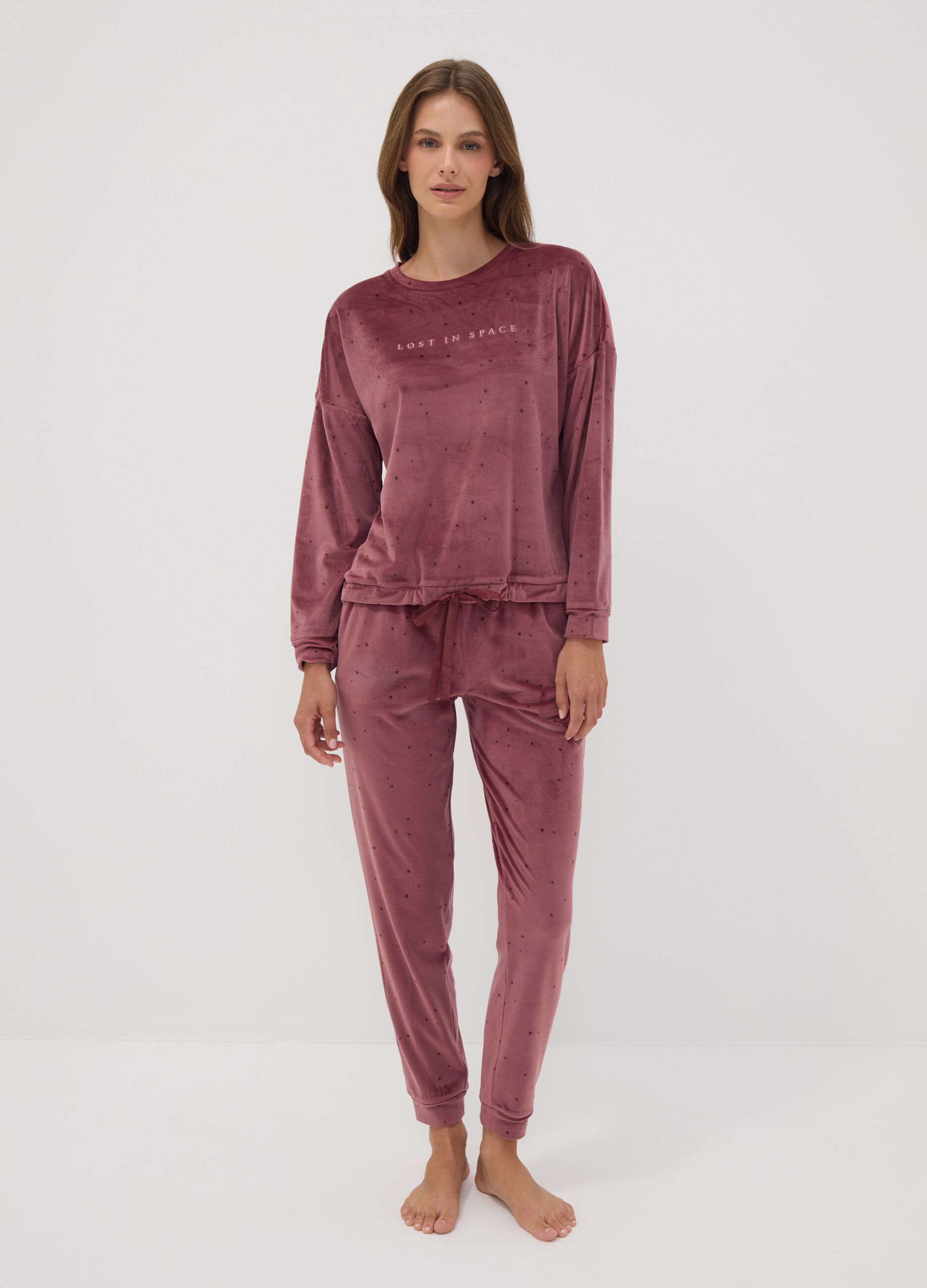 Rosafarbenes Pyjama-Sweatshirt aus Stretchmaterial mit Sternchen
