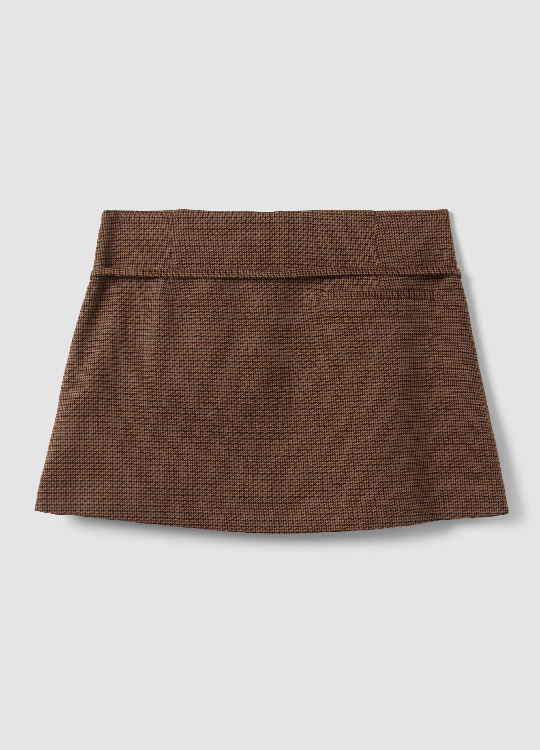 Mini gonna marrone in viscosa elasticizzata con cintura