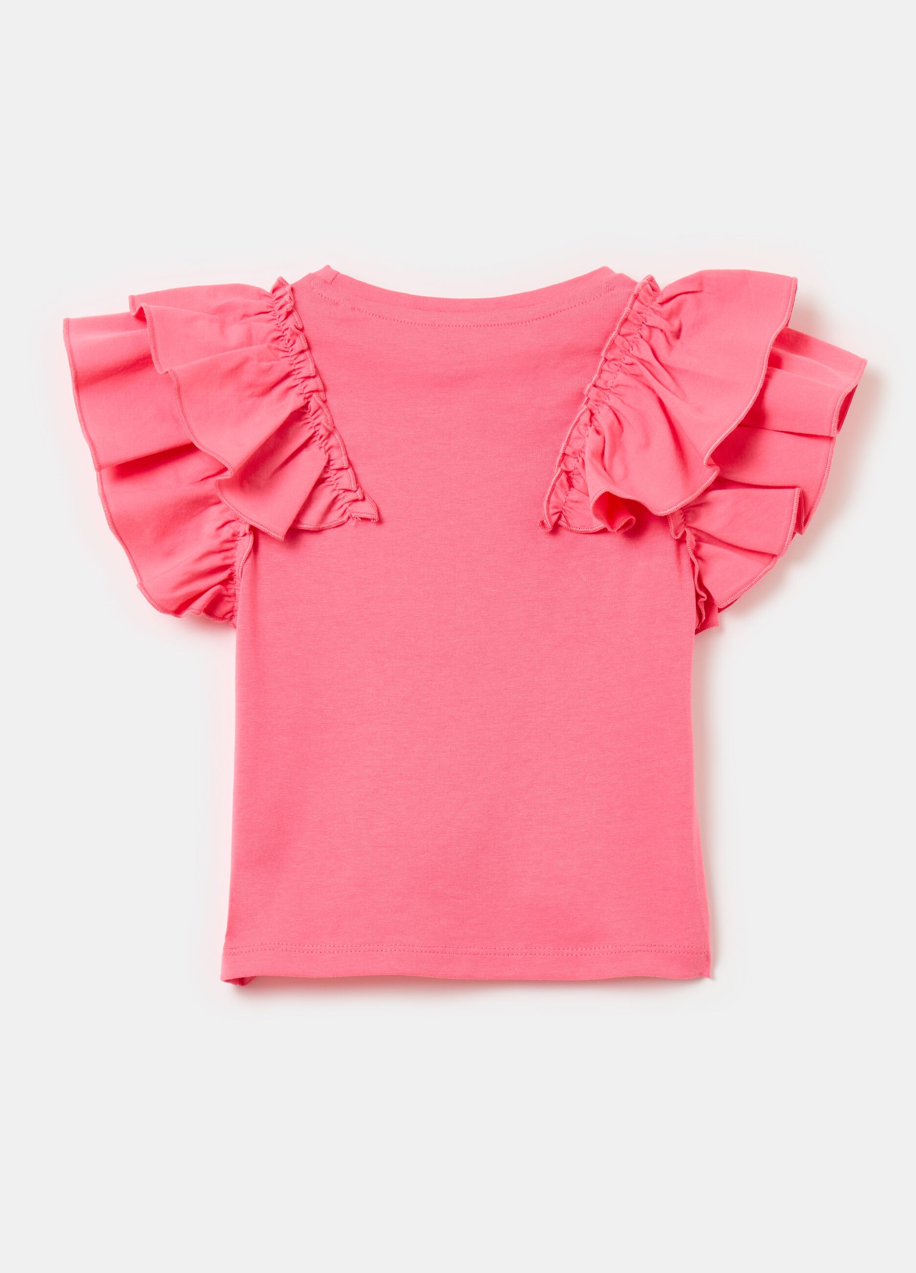 Stretch cotton T-shirt with ruffles