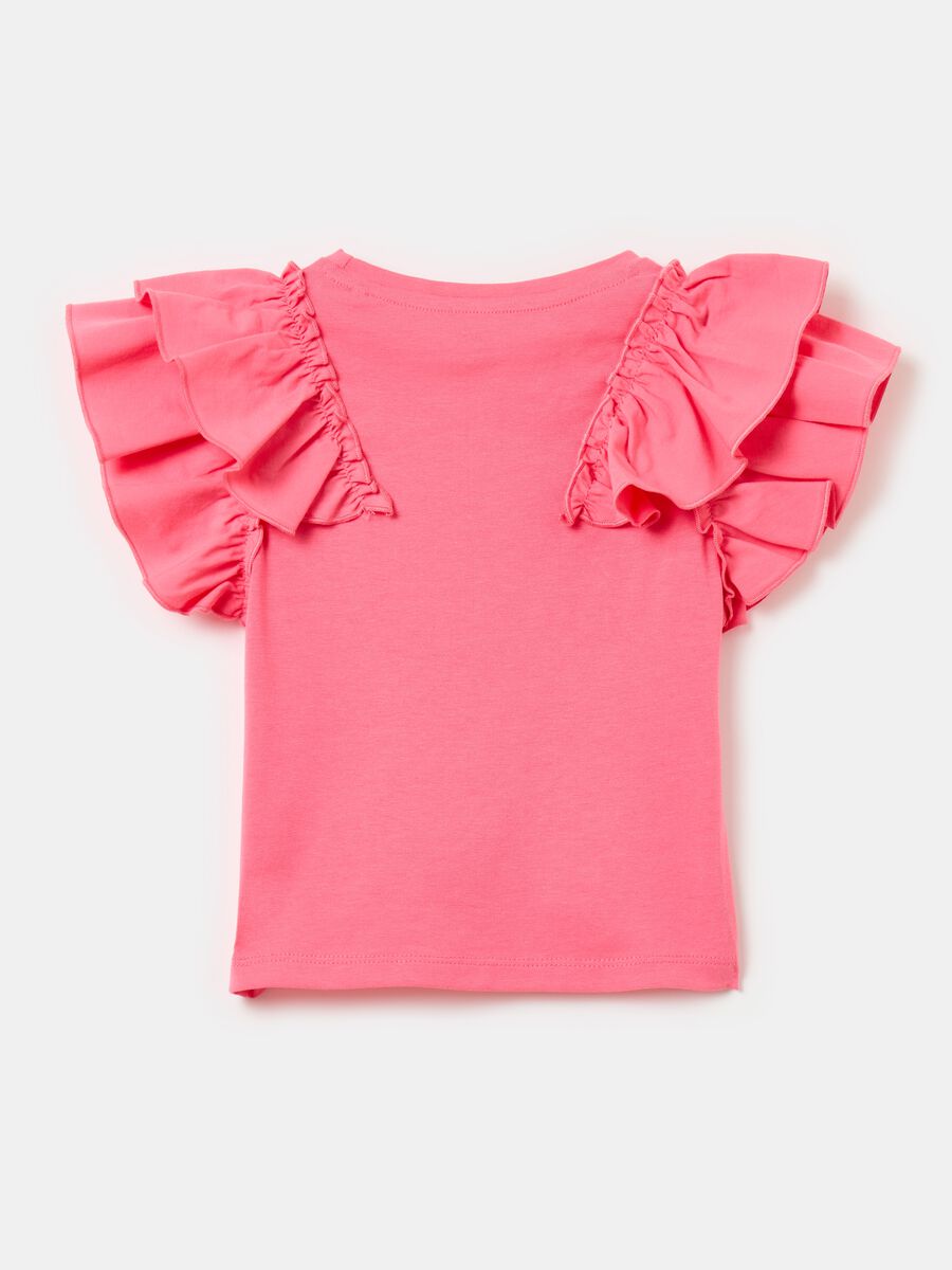 Stretch cotton T-shirt with ruffles_1