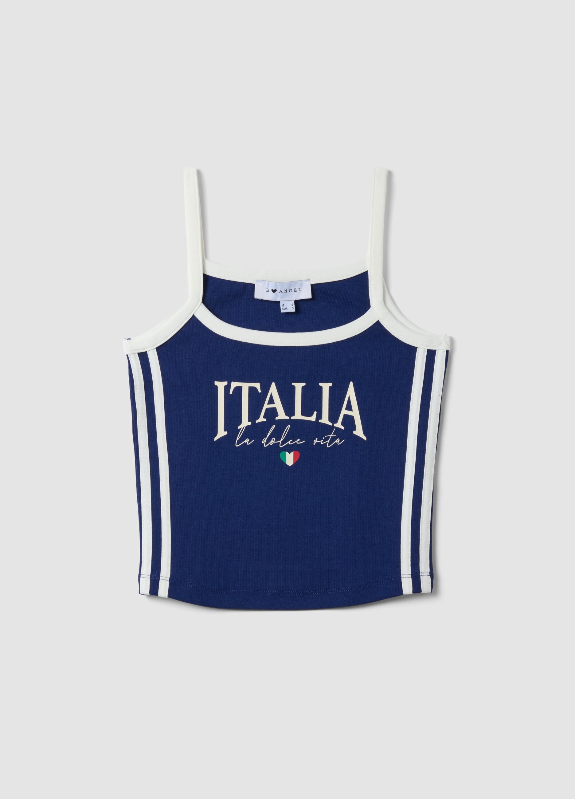 Tank top blu in cotone elasticizzato con scritta Italia regular fit