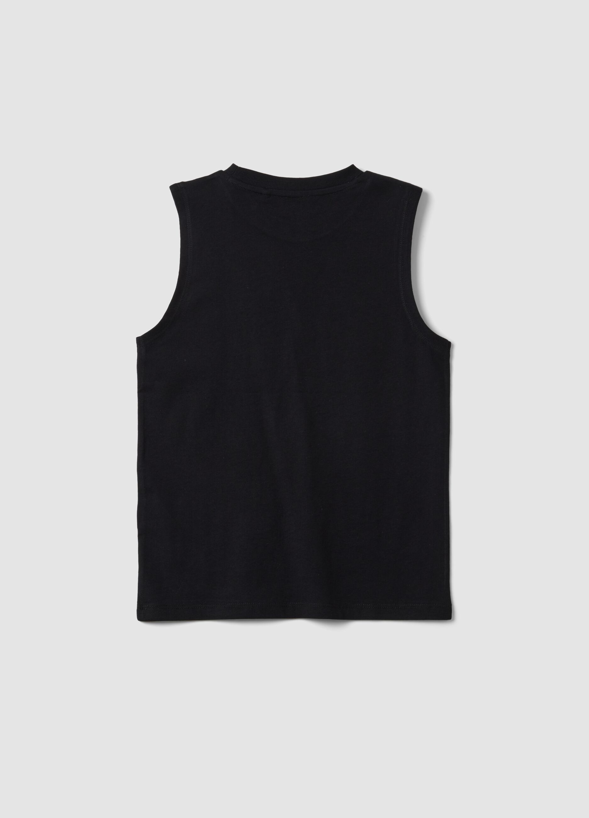 Black slogan vest top in pure cotton, oversized fit