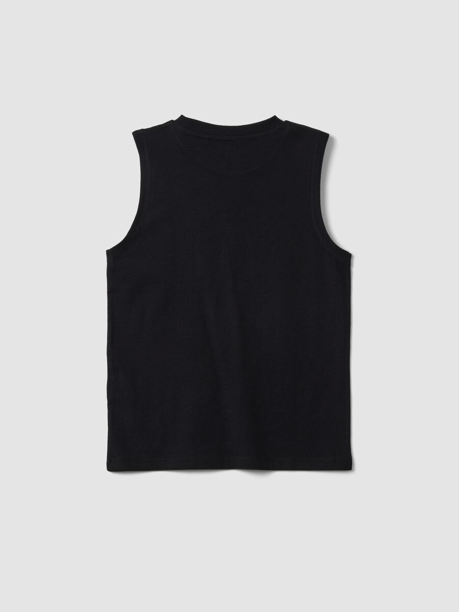 Black slogan vest top in pure cotton, oversized fit_1