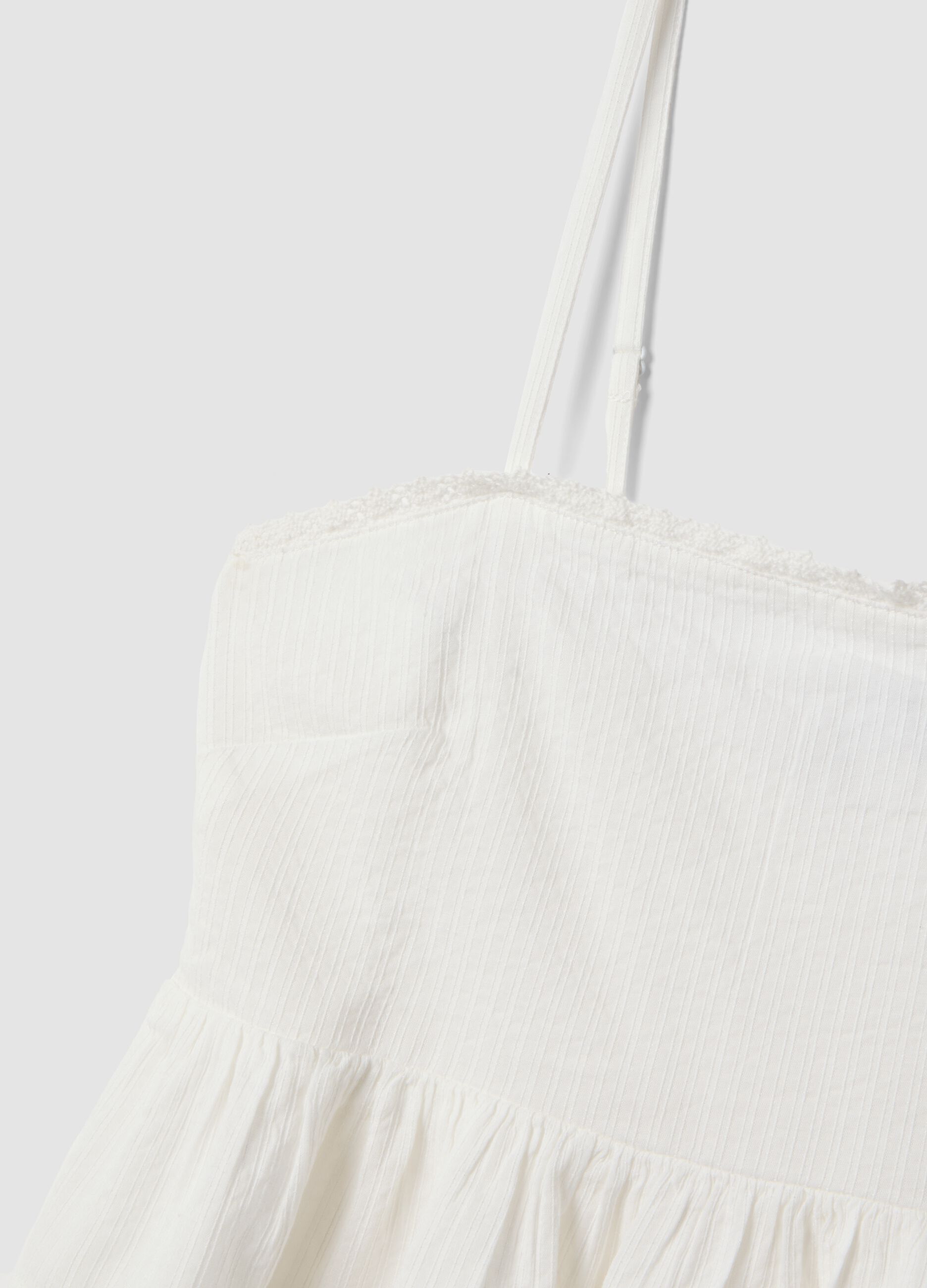 White cotton and viscose blend top with thin straps, relaxed fit