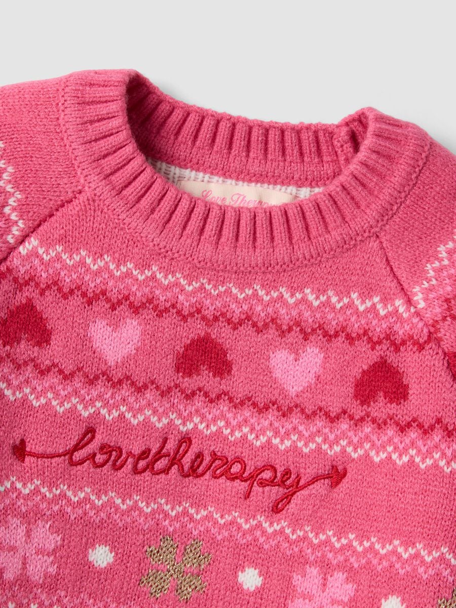 Rosa Rundhals-Pullover mit Herzen und Jacquardmuster, Regular Fit_3