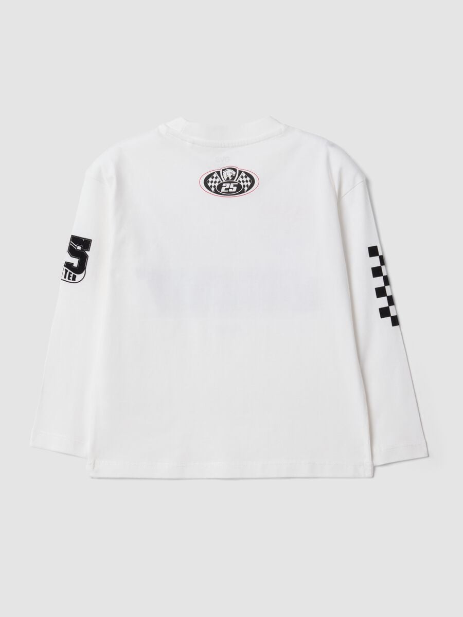 White pure cotton crew-neck racing print T-shirt for boys_1