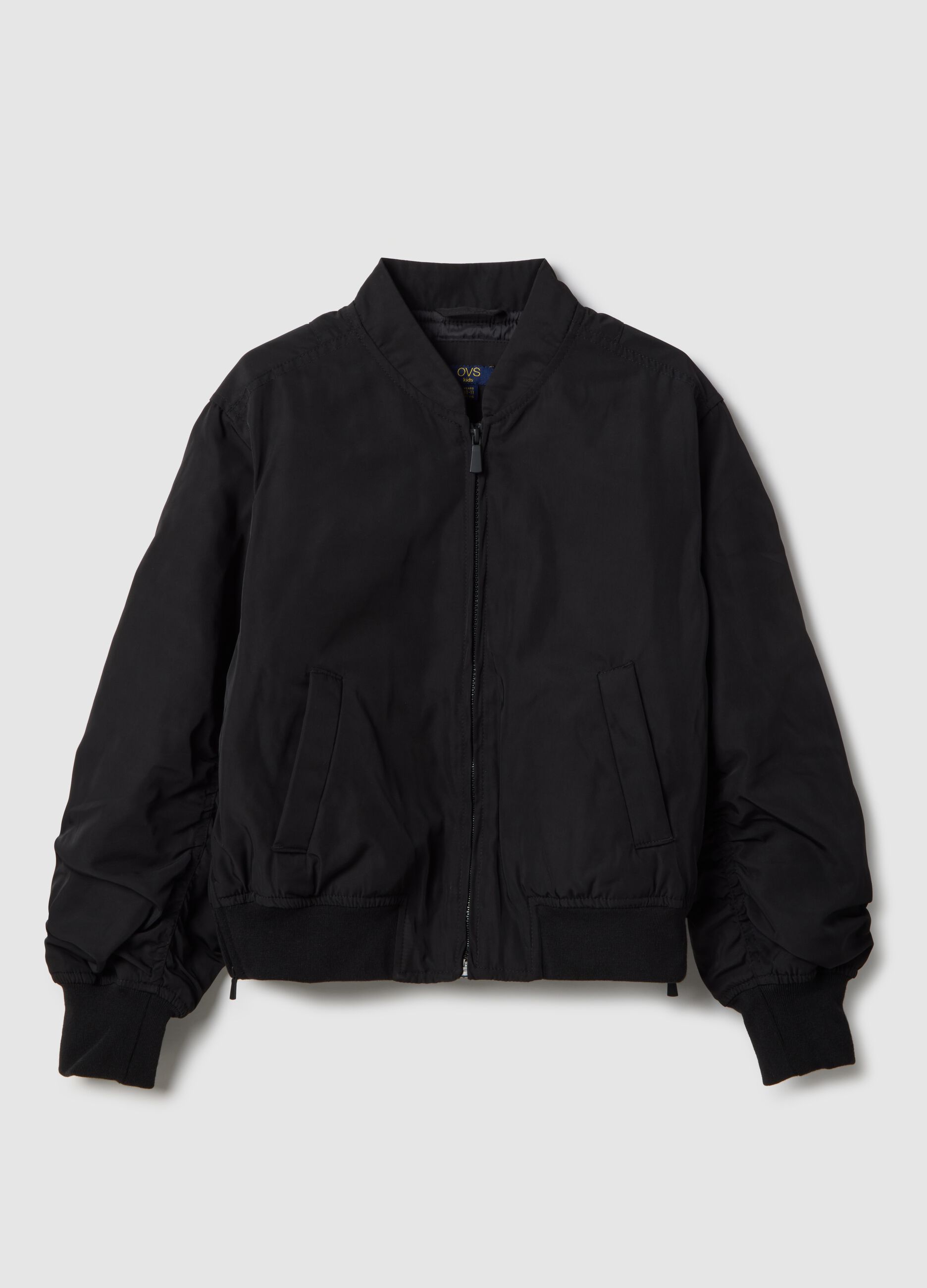 Oversized fit black bomber jacket for girls with pockets