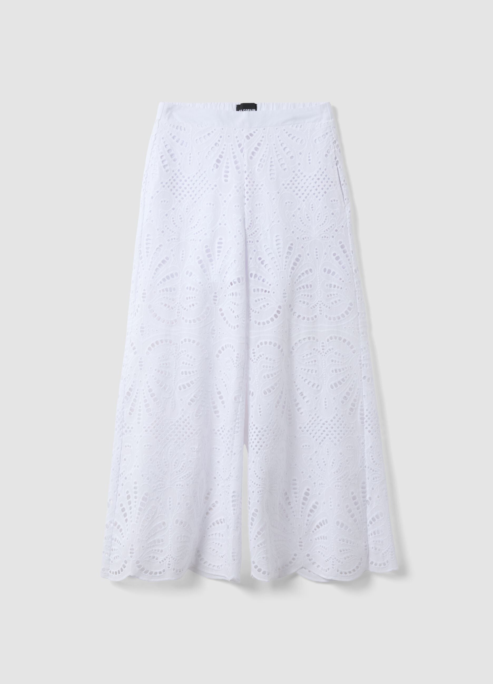White pure cotton broderie anglaise palazzo trousers