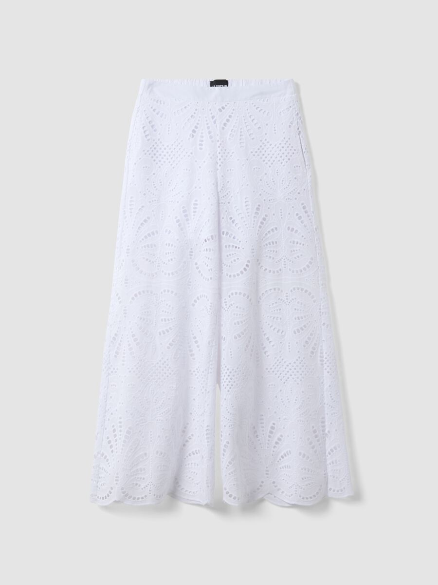 Wei&szlig;e Palazzo-Hose aus reiner Baumwolle mit Lochstickerei_4