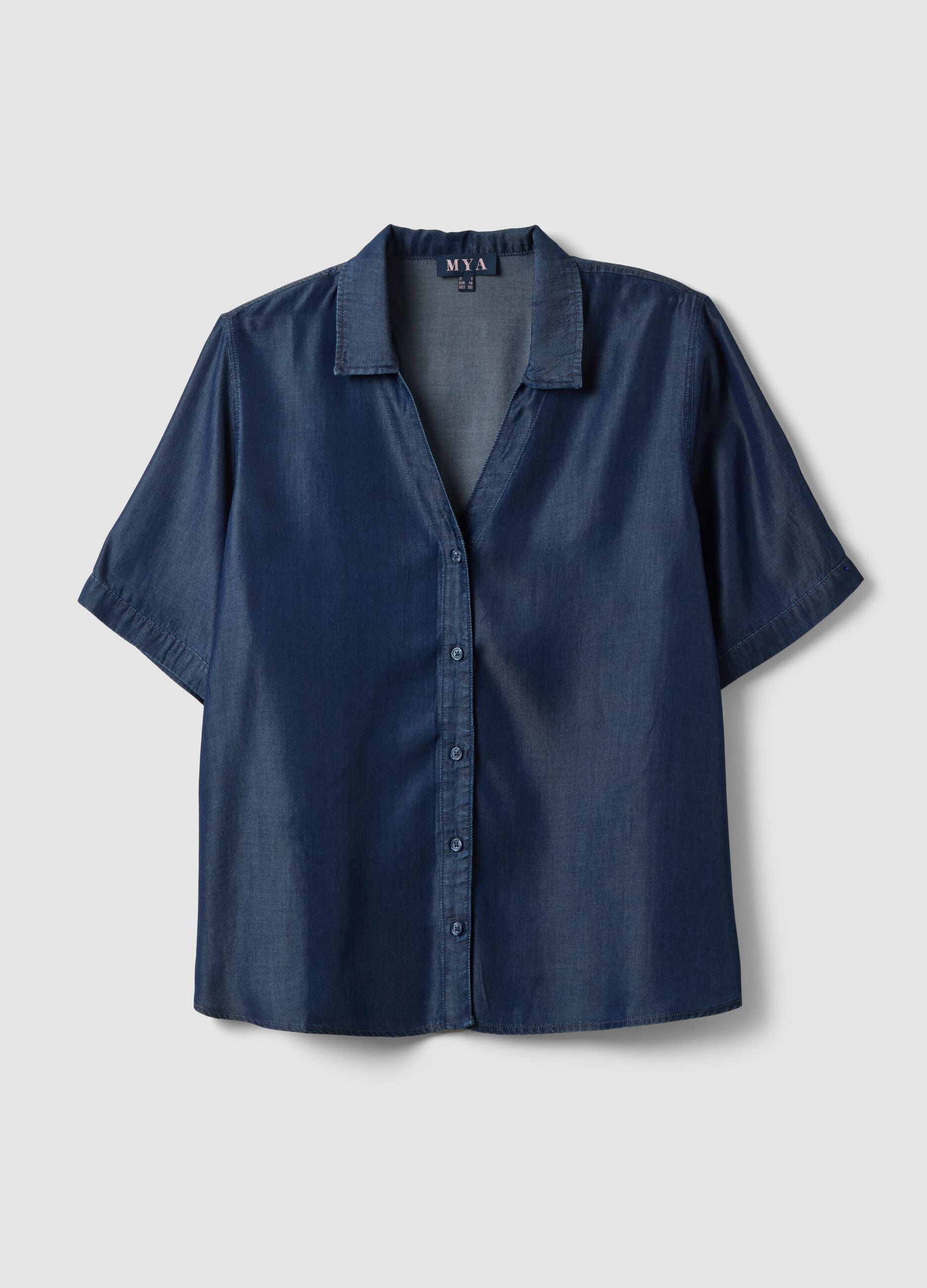 Blue pure lyocell short-sleeve shirt, regular fit