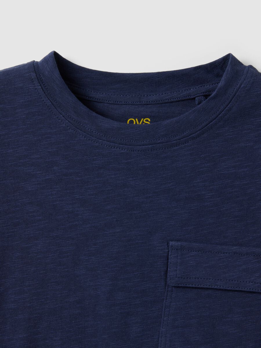 Children's blue pure cotton regular fit T-shirt with pocket_2