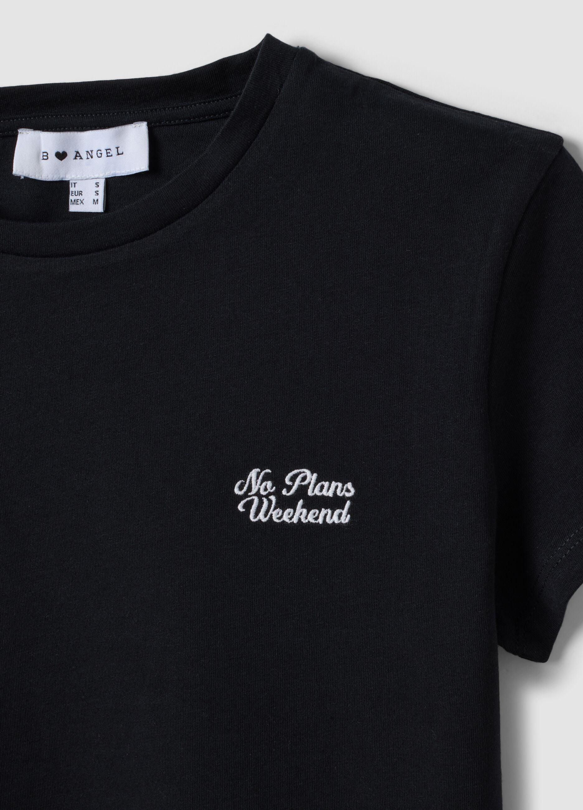 Black pure cotton cropped T-shirt with crew neck and print