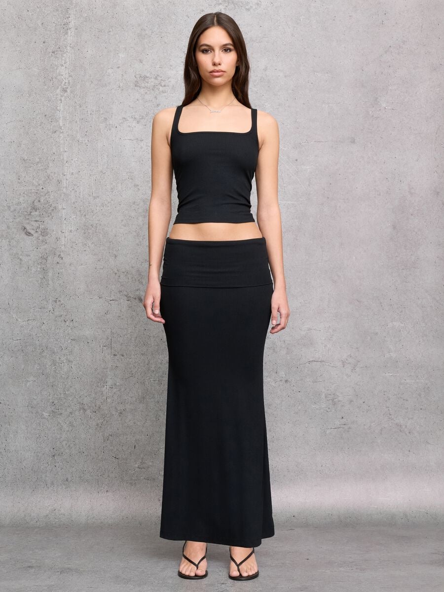 Black Foldover Long Skirt_0