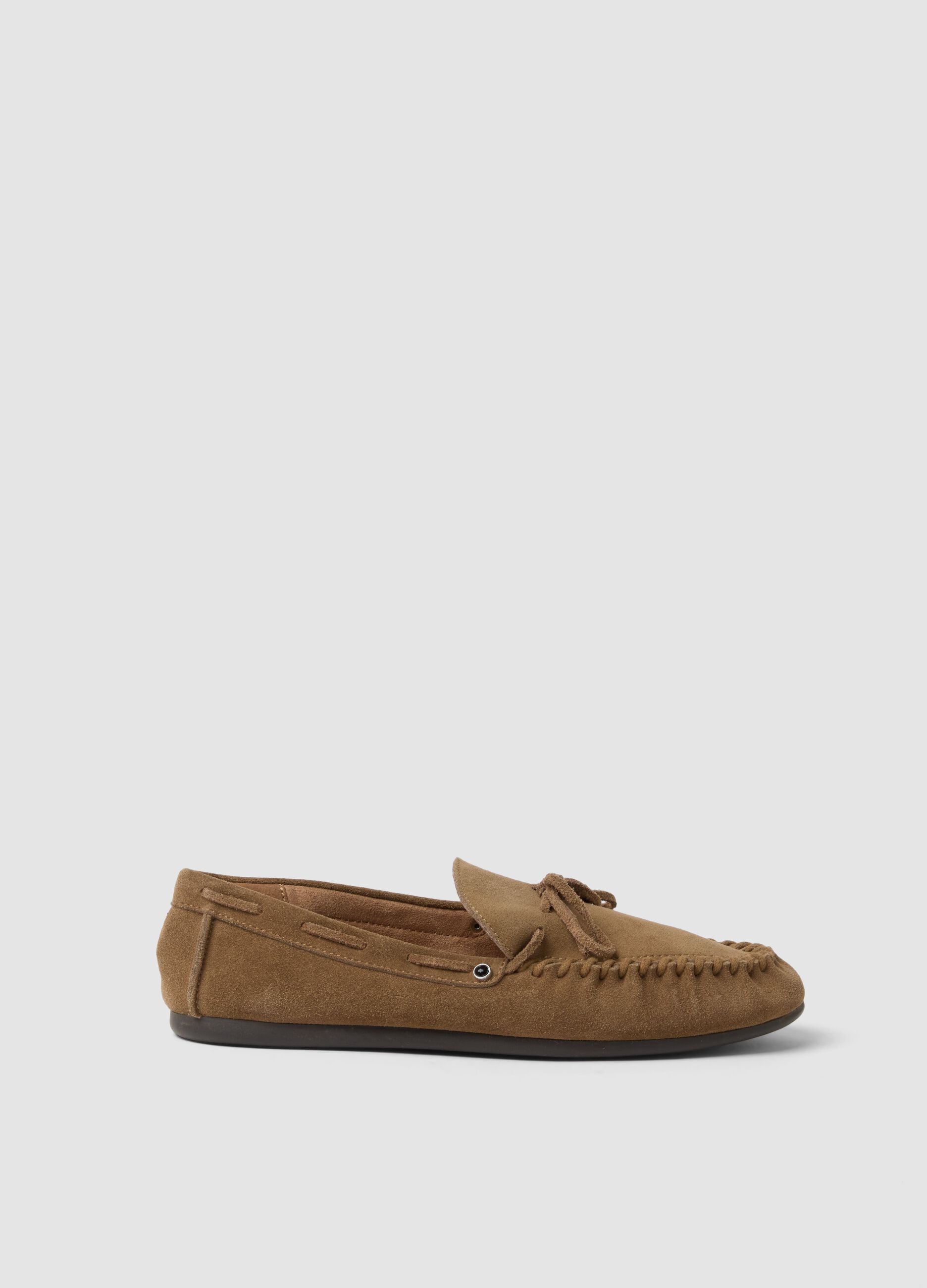 Braune Loafer aus echtem Leder mit Schleife