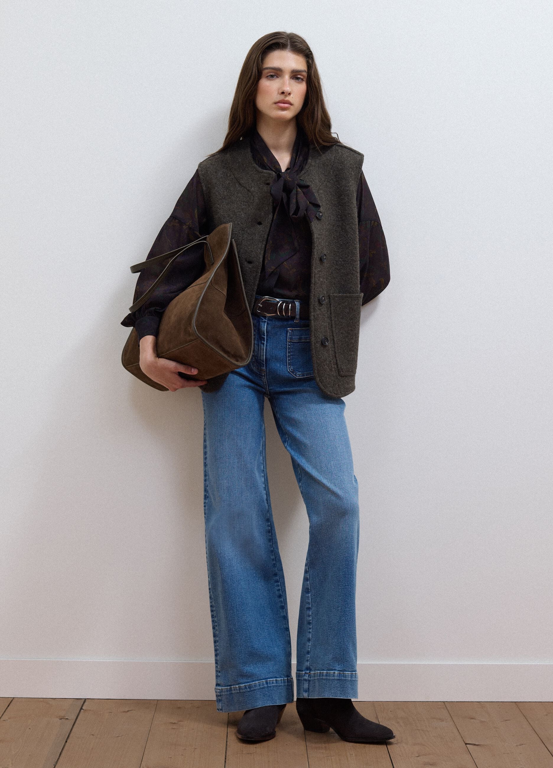 Blue wide-leg stretch cotton jeans