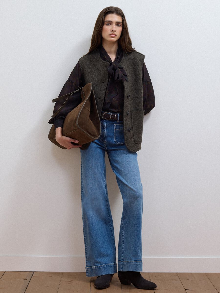 Blue wide-leg stretch cotton jeans_0