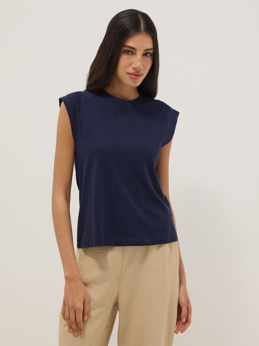 Regular fit blue short sleeve pure cotton T-shirt_0