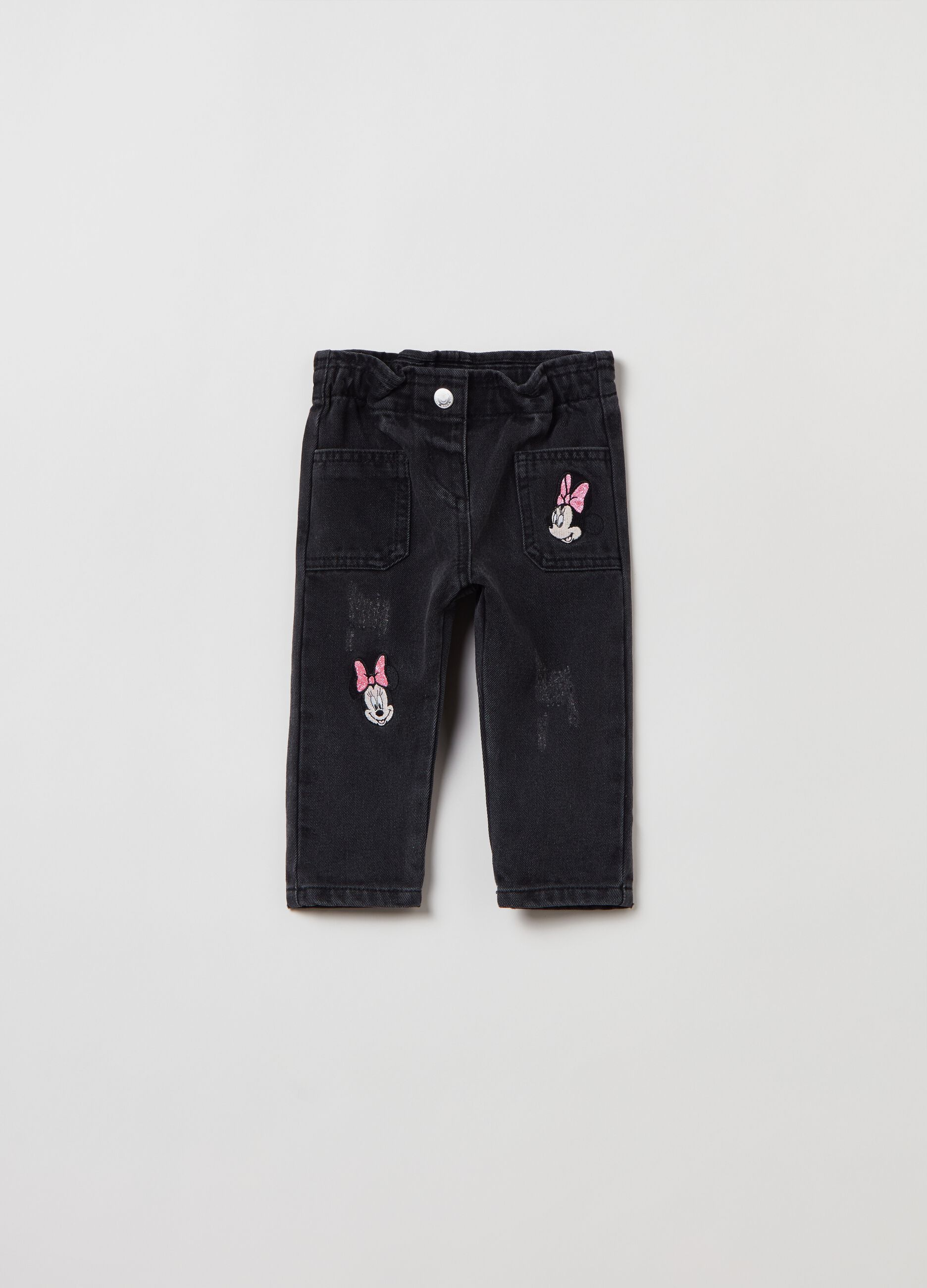 Paper bag jeans with Minnie Mouse embroidery_0