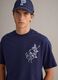 Blaues Relaxed-Fit T-Shirt aus reiner Baumwolle mit Stickerei_0