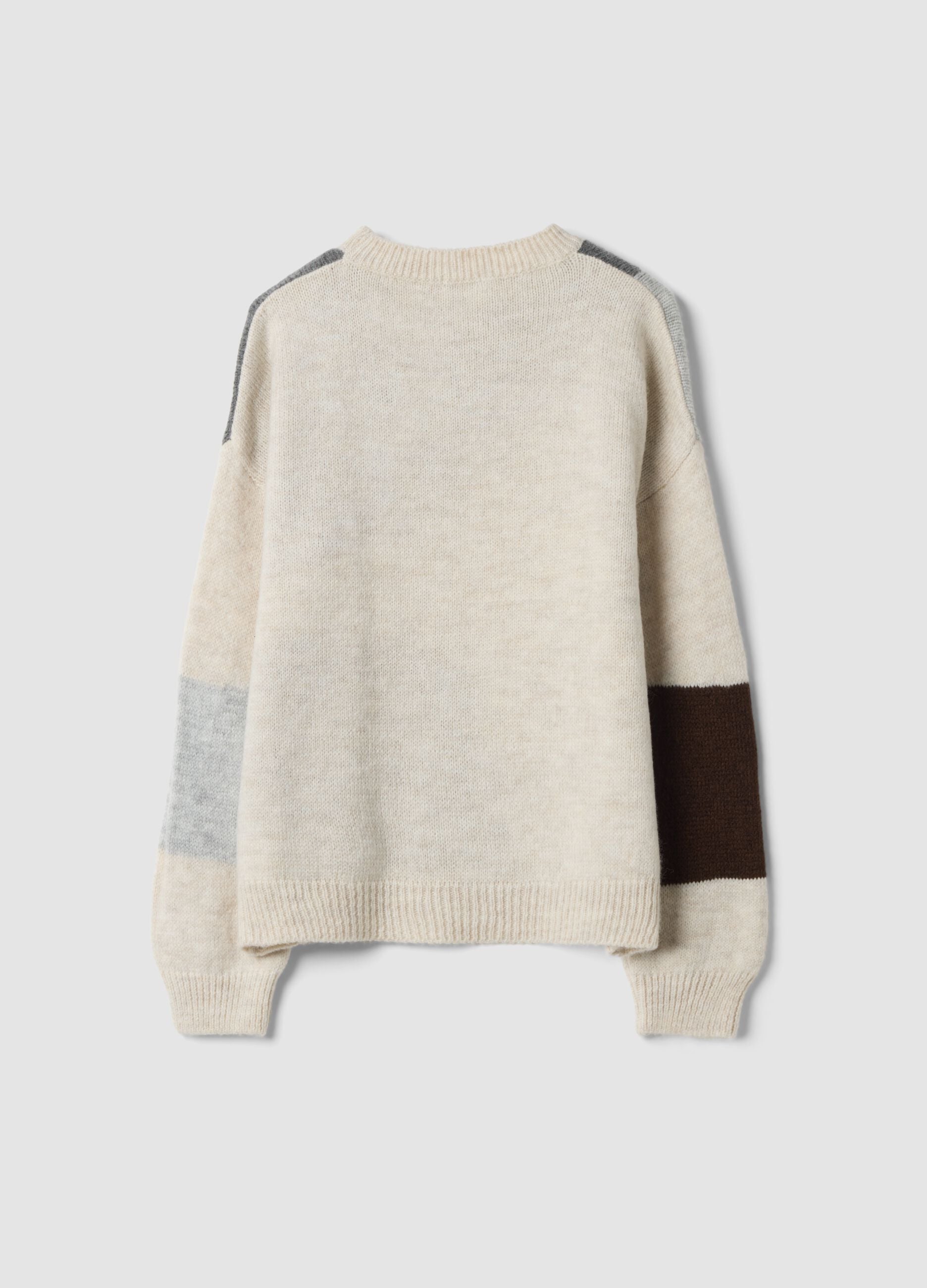 Ecru wool-blend colour-block jumper, regular fit