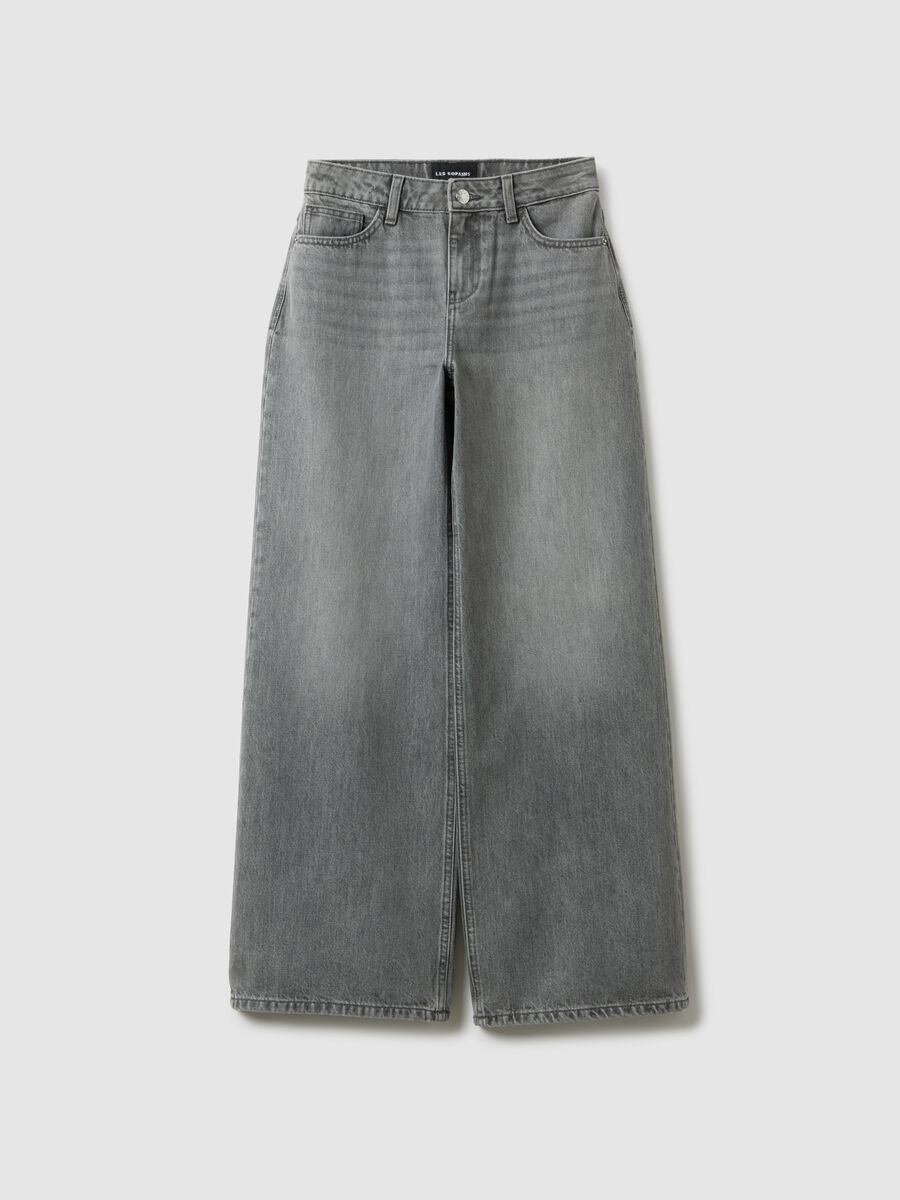 Grey Wide Leg Pure Cotton Jeans_0